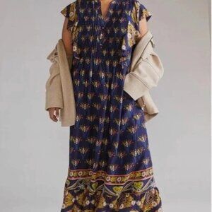 Maeve by Anthropologie Cassandra Flutter Sleeve Floral Navy Blue Maxi Dress XS /